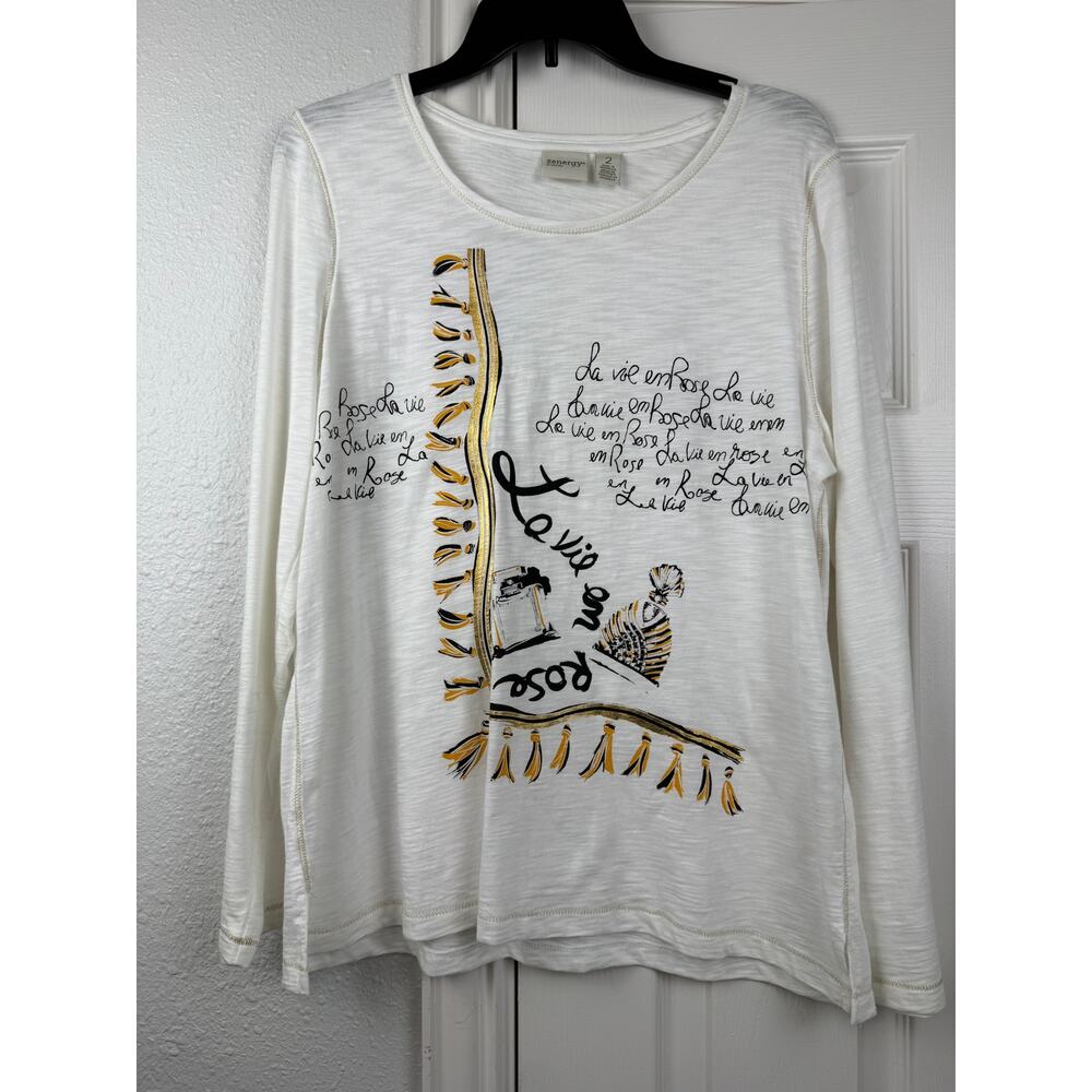 Zenergy by Chico's Graphic Top La Vie En Rose Long Sleeve Size 2